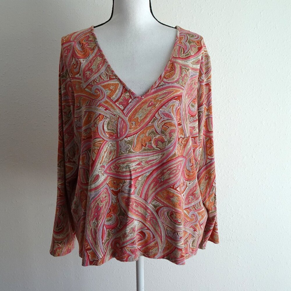 Talbots Tunic Top Women's Petite Plus Size 3X Multicolor Jersey Knit V-Neck
